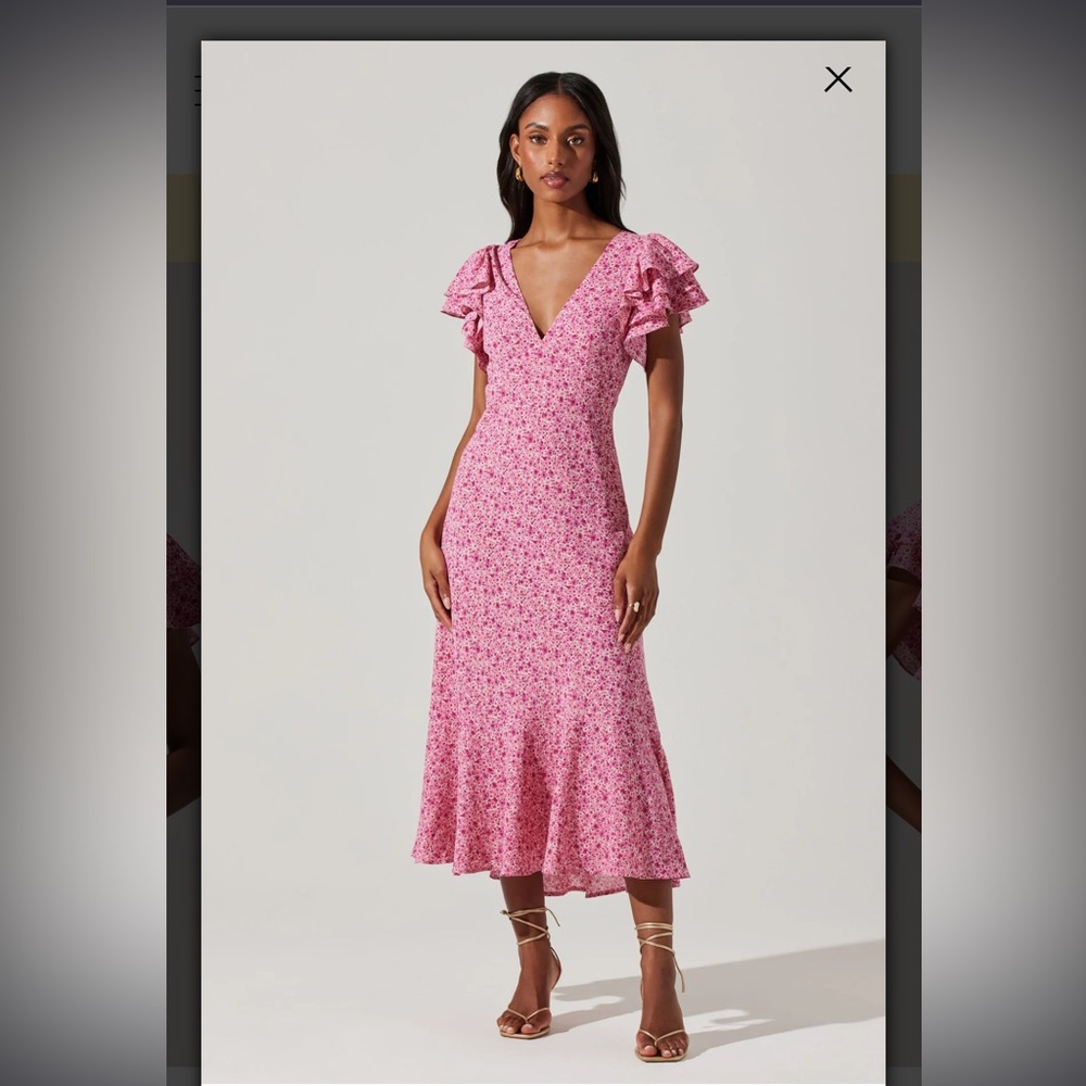 Astr the label Celestine Floral Flutter Sleeve Midi Dress - Fuchsia